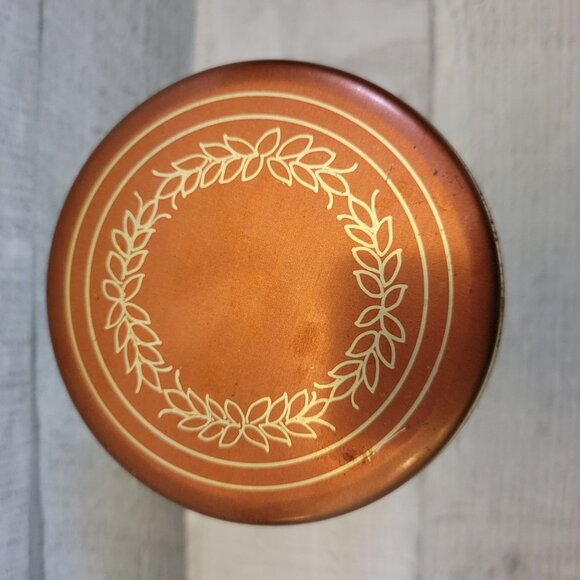 Vintage Floral Tin Canister With Copper Lid Daffodil & Daisy Design 4.5" Tall De - Picture 3 of 6